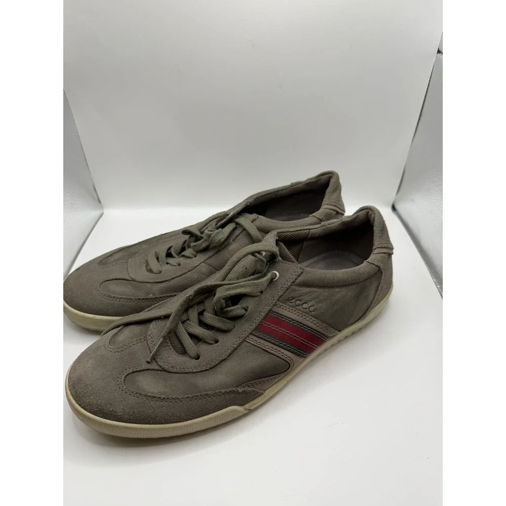 ECCO Soft 7 Mens Sneakers Size 45 Leather Suede Low Top Lace Up Shoes Grey Brown